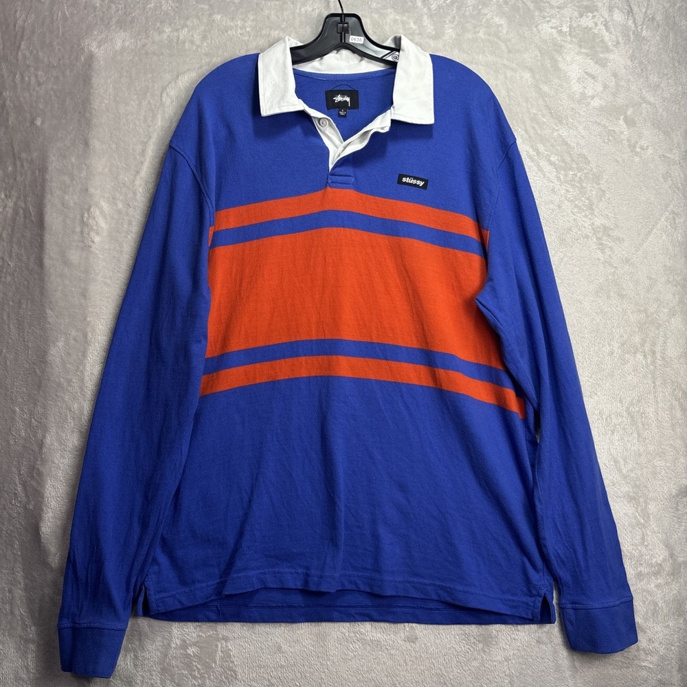 Stüssy Men's Blue and Orange Polo-shirts Large